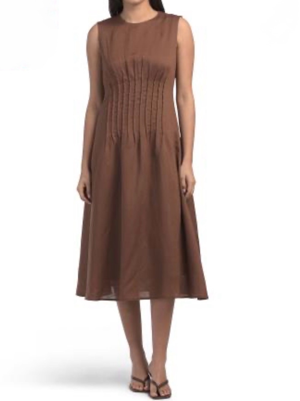 NWT Elie Tahari Linen Blend Crew Neck Pintuck Bodice Dress